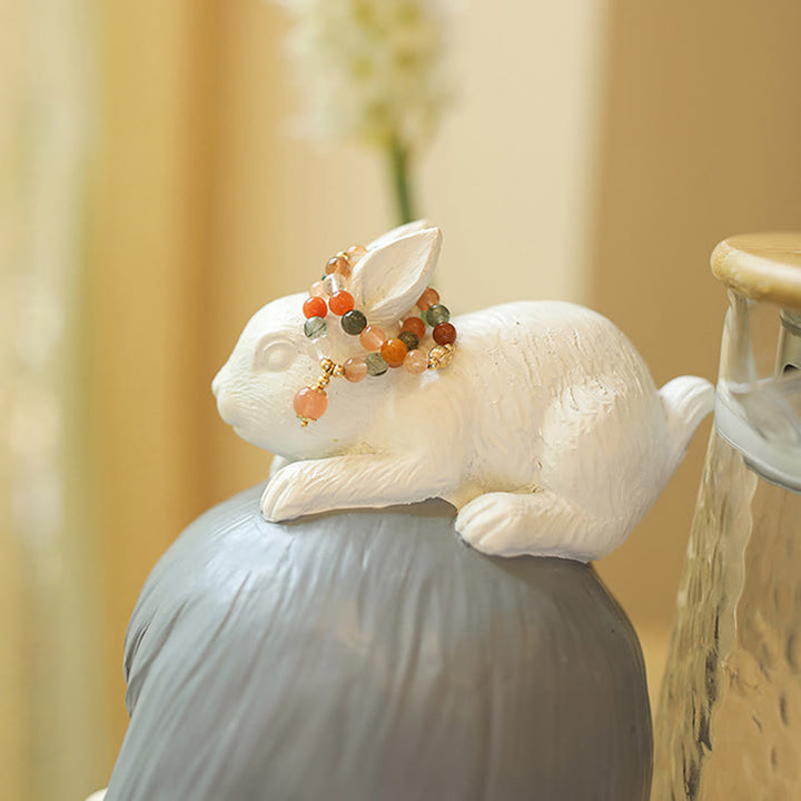 Buddha Stones Anillo de cobre bañado en oro de 14 k con cristales Fu Lu Shou y piedra lunar melocotón. - image 11