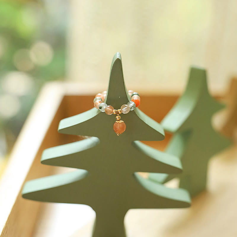 Buddha Stones Anillo de cobre bañado en oro de 14 k con cristales Fu Lu Shou y piedra lunar melocotón. - image 9