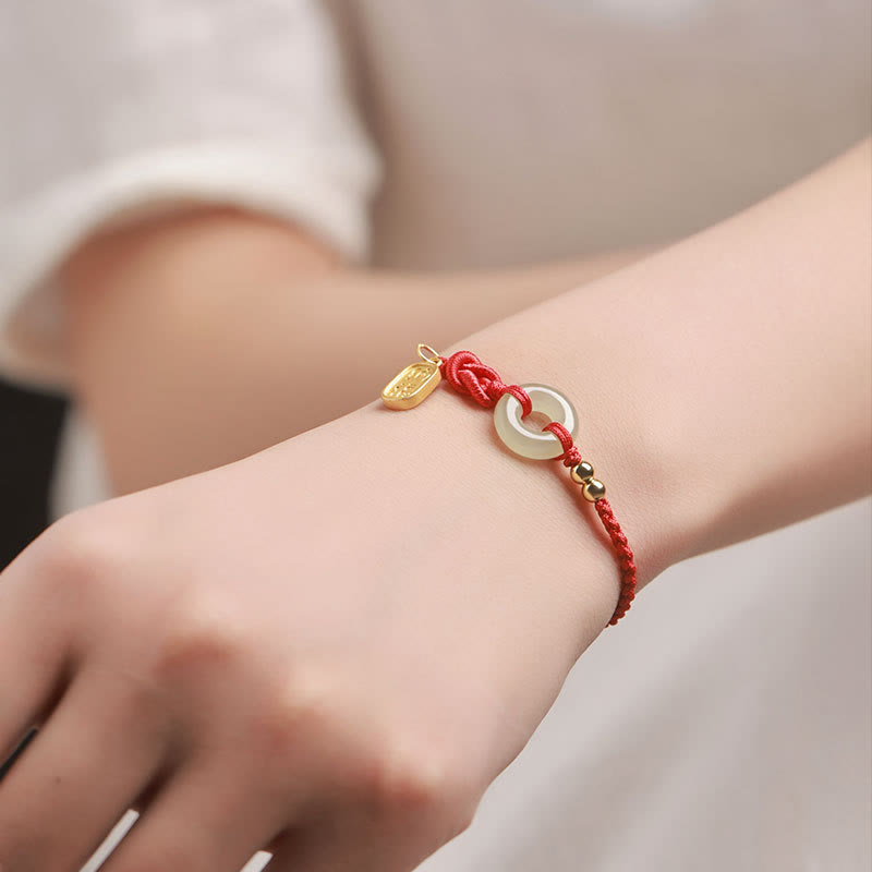 Pulsera de la suerte con cadena de caracteres Fu y hebilla de paz de jade hetiano con Buddha Stones - image 5