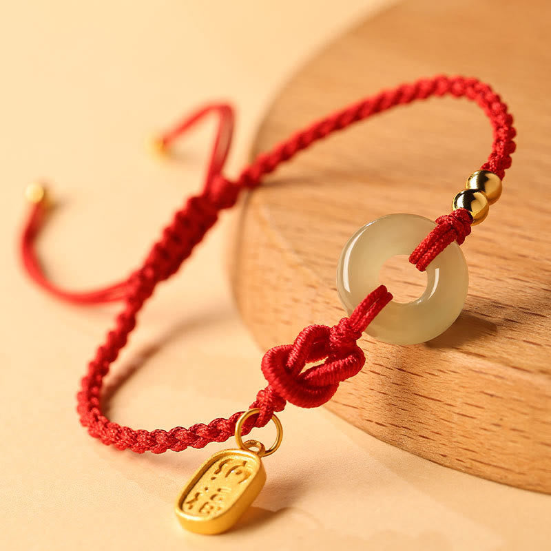 Pulsera de la suerte con cadena de caracteres Fu y hebilla de paz de jade hetiano con Buddha Stones - image 1