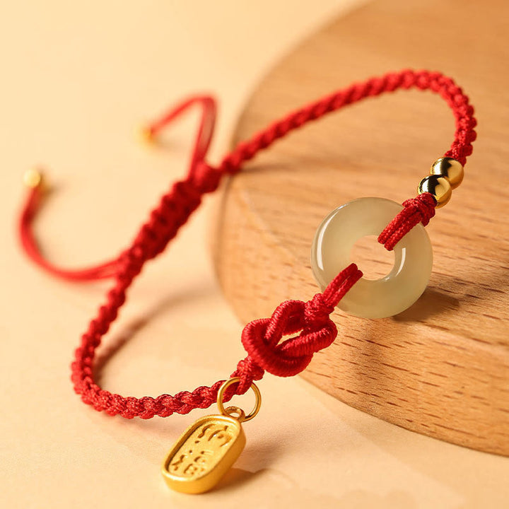 Pulsera de la suerte con cadena de caracteres Fu y hebilla de paz de jade hetiano con Buddha Stones - image 1