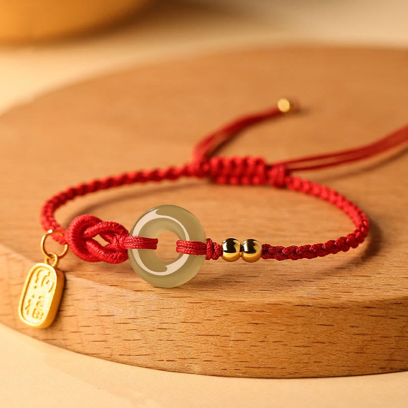 Pulsera de la suerte con cadena de caracteres Fu y hebilla de paz de jade hetiano con Buddha Stones - image 0