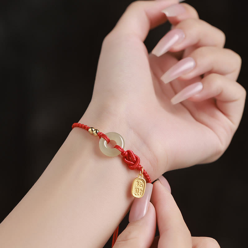 Pulsera de la suerte con cadena de caracteres Fu y hebilla de paz de jade hetiano con Buddha Stones - image 4