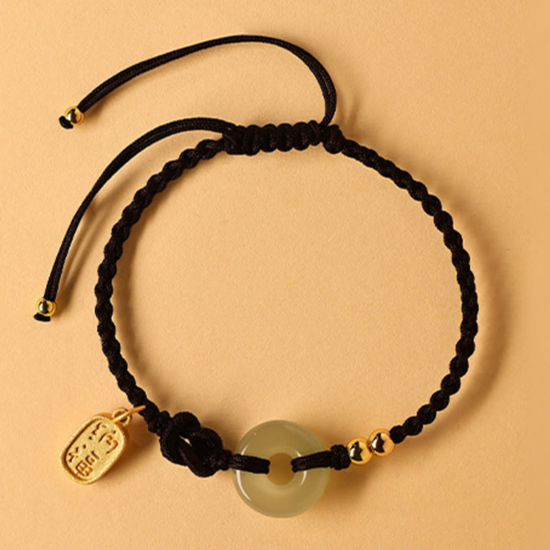 Pulsera de la suerte con cadena de caracteres Fu y hebilla de paz de jade hetiano con Buddha Stones - Cuerda negra (circunferencia de la muñeca: 14-18 cm) - image 8