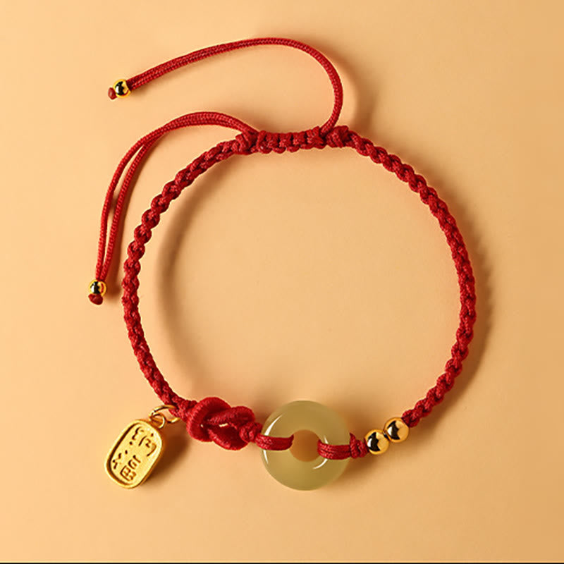 Pulsera de la suerte con cadena de caracteres Fu y hebilla de paz de jade hetiano con Buddha Stones - Cuerda roja (circunferencia de la muñeca: 14-18 cm) - image 2