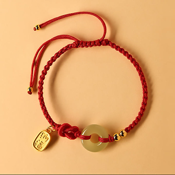 Pulsera de la suerte con cadena de caracteres Fu y hebilla de paz de jade hetiano con Buddha Stones - Cuerda roja (circunferencia de la muñeca 14-18 cm) - image 2