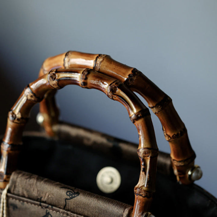 Buddha Stones Bolso con asas de bambú, hojas de bambú, mariposas, peces koi - image 20