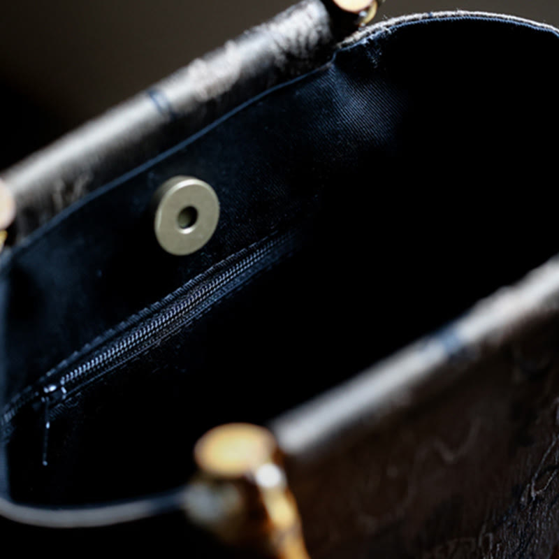 Buddha Stones Bolso con asas de bambú, hojas de bambú, mariposas, peces koi - image 21