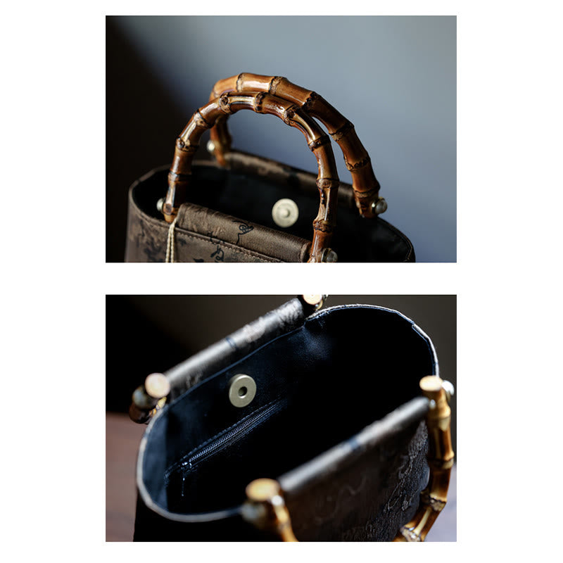 Buddha Stones Bolso con asas de bambú, hojas de bambú, mariposas, peces koi - image 26