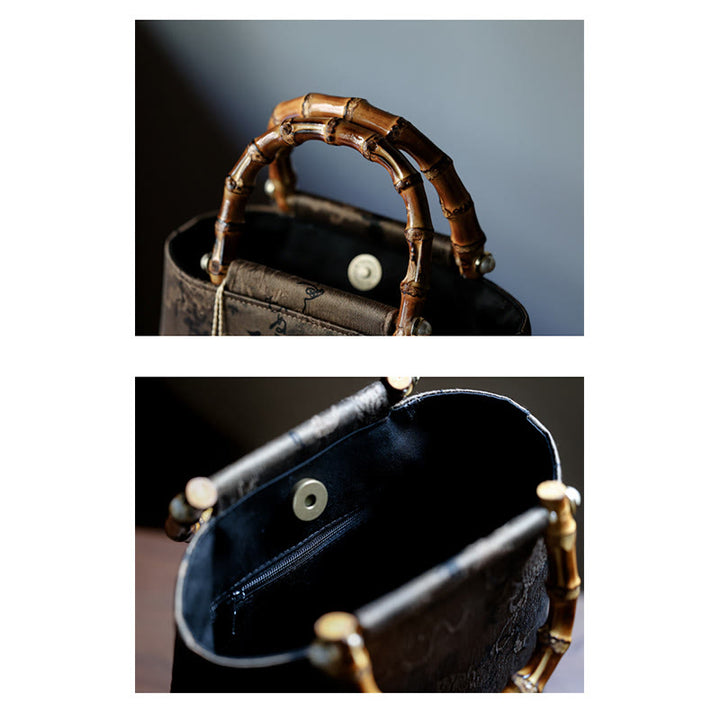 Buddha Stones Bolso con asas de bambú, hojas de bambú, mariposas, peces koi - image 26