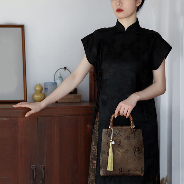 Buddha Stones Bolso con asas de bambú, hojas de bambú, mariposas, peces koi - image 27