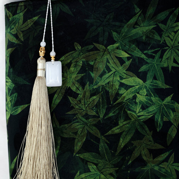 Buddha Stones Bolso con asas de bambú, hojas de bambú, mariposas, peces koi - image 3