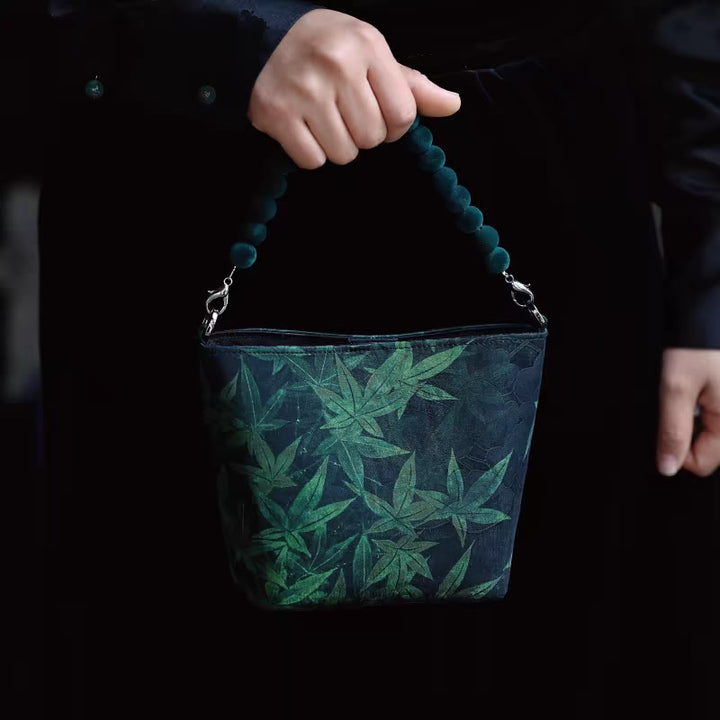 Buddha Stones Bolso bandolera con cadena de metal, diseño de hojas de bambú, mariposas, peonías y urracas. - Bosques de bambú verde oscuro 14*18*9 cm - image 17