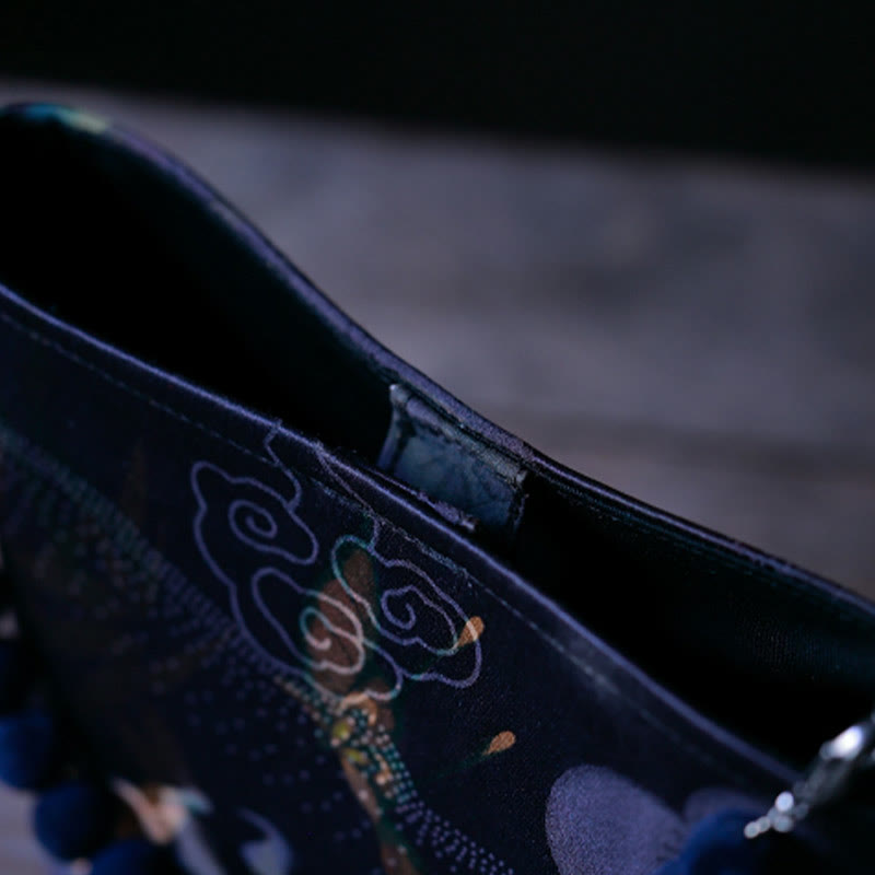 Buddha Stones Bolso bandolera con cadena de metal, diseño de hojas de bambú, mariposas, peonías y urracas. - image 6