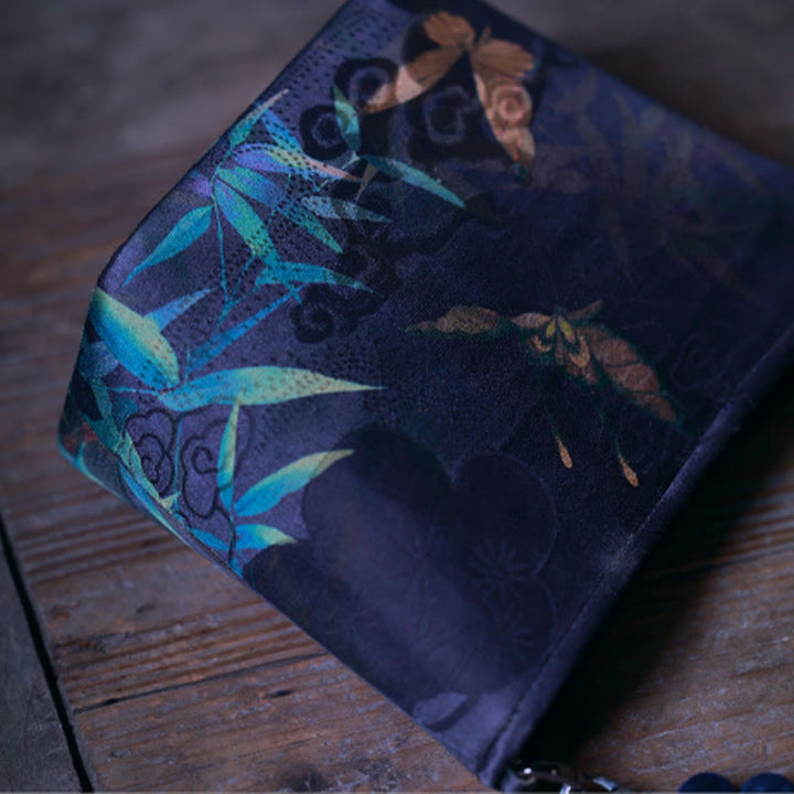 Buddha Stones Bolso bandolera con cadena de metal, diseño de hojas de bambú, mariposas, peonías y urracas. - image 8