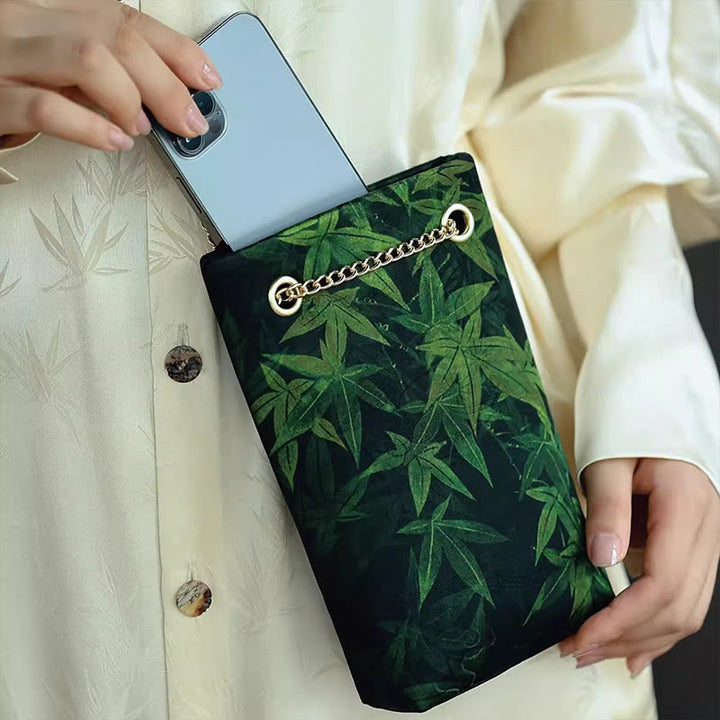 Buddha Stones Bolso bandolera pequeño con cadena metálica de caqui y hoja de arce, bolso de hombro para teléfono móvil - image 3