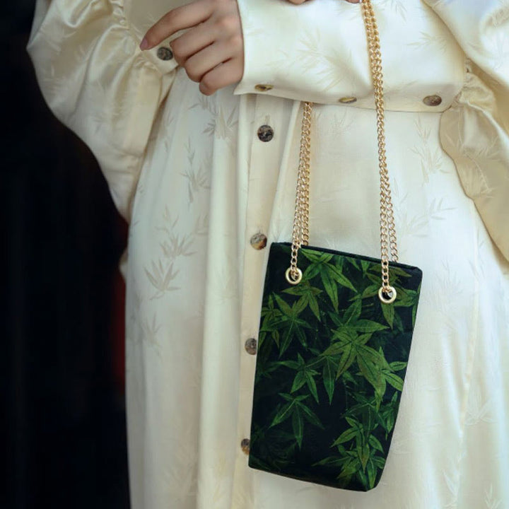 Buddha Stones Bolso bandolera pequeño con cadena metálica de caqui y hoja de arce, bolso de hombro para teléfono móvil - image 5