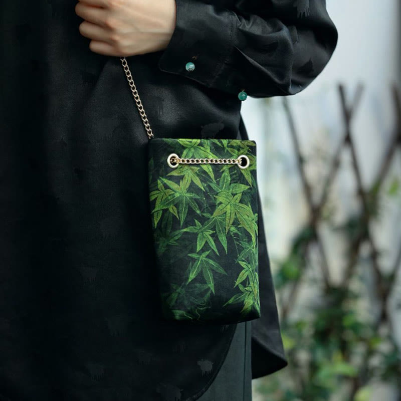 Buddha Stones Bolso bandolera pequeño con cadena metálica de caqui y hoja de arce, bolso de hombro para teléfono móvil - image 11