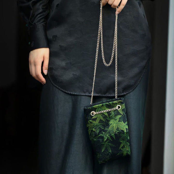 Buddha Stones Bolso bandolera pequeño con cadena metálica de caqui y hoja de arce, bolso de hombro para teléfono móvil - image 2