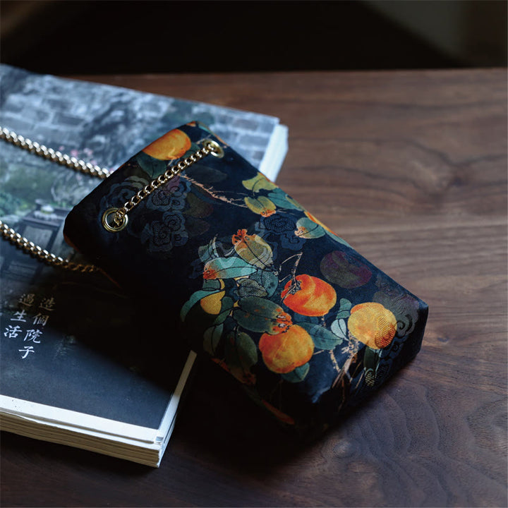 Buddha Stones Bolso bandolera pequeño con cadena metálica de caqui y hoja de arce, bolso de hombro para teléfono móvil - Caqui negro 20*12*4cm - image 17