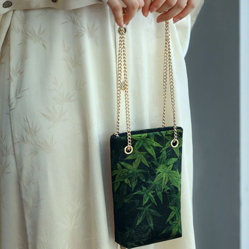 Buddha Stones Bolso bandolera pequeño con cadena metálica de caqui y hoja de arce, bolso de hombro para teléfono móvil - image 12