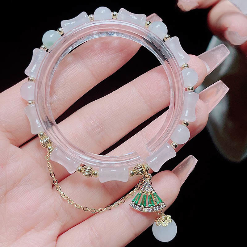 Buddha Stones Pulsera Tianshan con diseño de bambú y jade blanco para la suerte - image 4