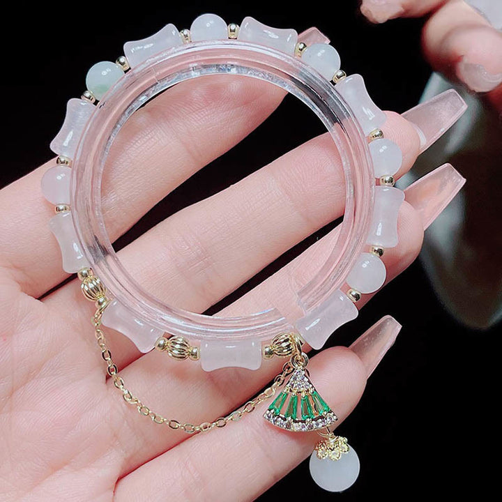 Buddha Stones Pulsera Tianshan con diseño de bambú y jade blanco para la suerte - image 4