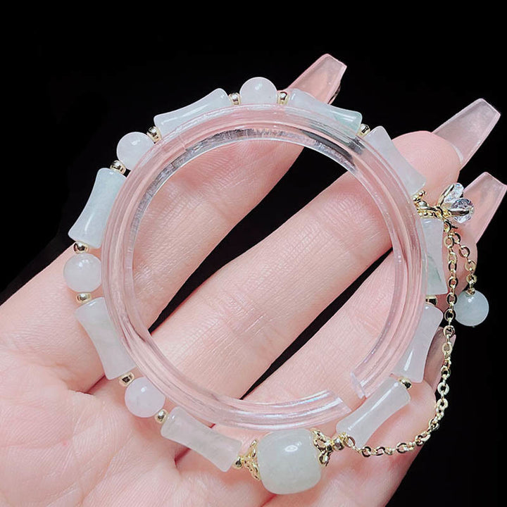 Buddha Stones Pulsera Tianshan con diseño de bambú y jade blanco para la suerte - image 11