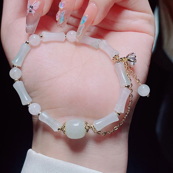 Buddha Stones Pulsera Tianshan con diseño de bambú y jade blanco para la suerte - image 12