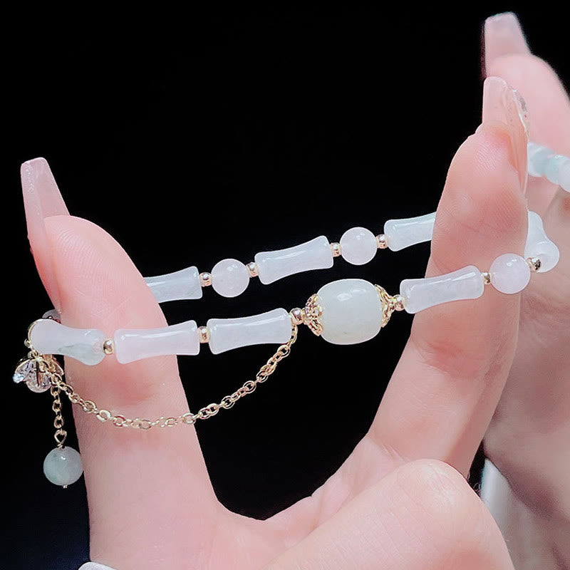 Buddha Stones Pulsera Tianshan con diseño de bambú y jade blanco para la suerte - image 10