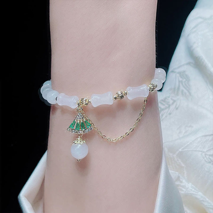 Buddha Stones Pulsera Tianshan con diseño de bambú y jade blanco para la suerte - image 5
