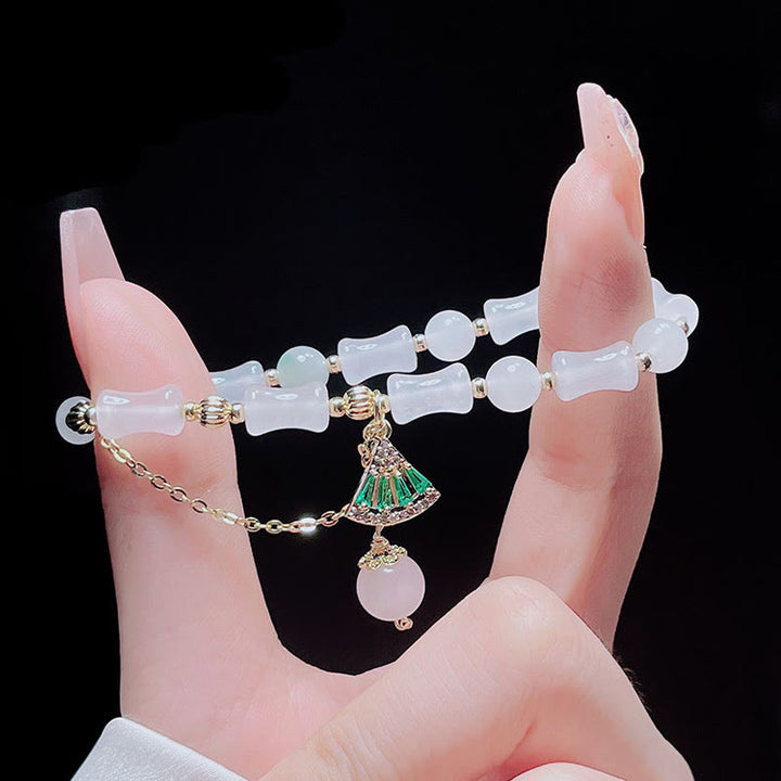 Buddha Stones Pulsera Tianshan con diseño de bambú y jade blanco para la suerte - image 6