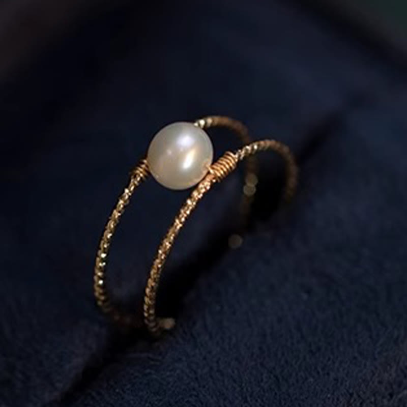 Anillo ajustable de la suerte de cobre de doble capa con cuentas de perlas de Jade redondas de Buddha Stones