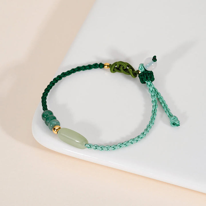 Pulsera de cuerda verde trenzada de la suerte de jade hetiano de plata de ley 925 con Buddha Stones