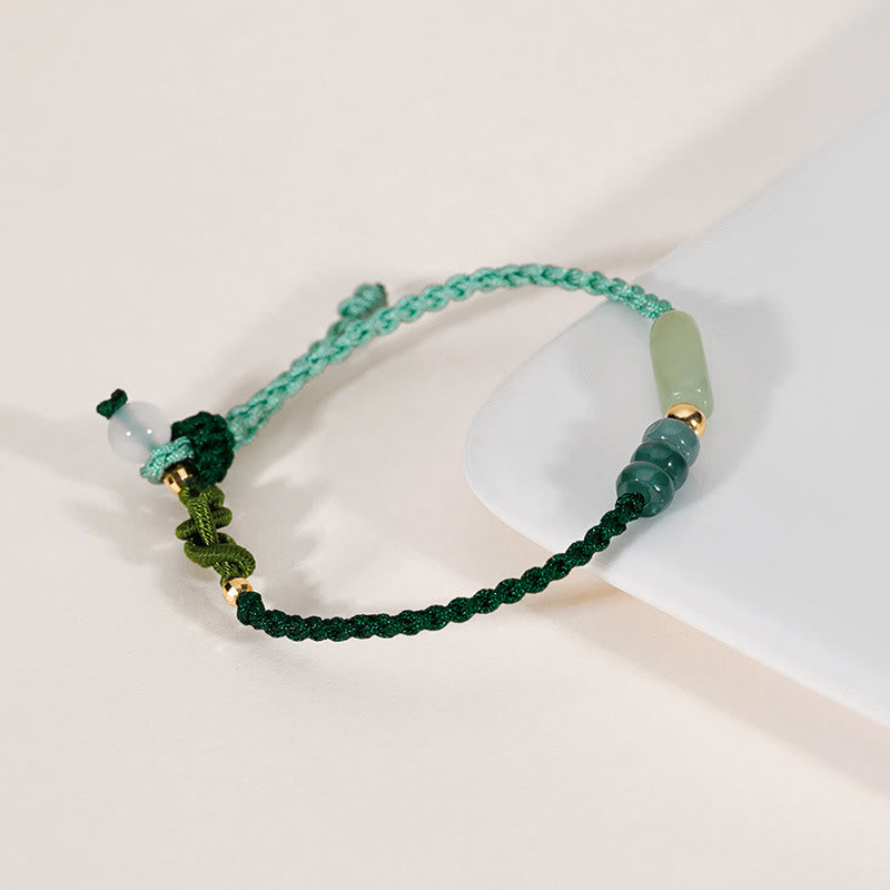 Pulsera de cuerda verde trenzada de la suerte de jade hetiano de plata de ley 925 con Buddha Stones