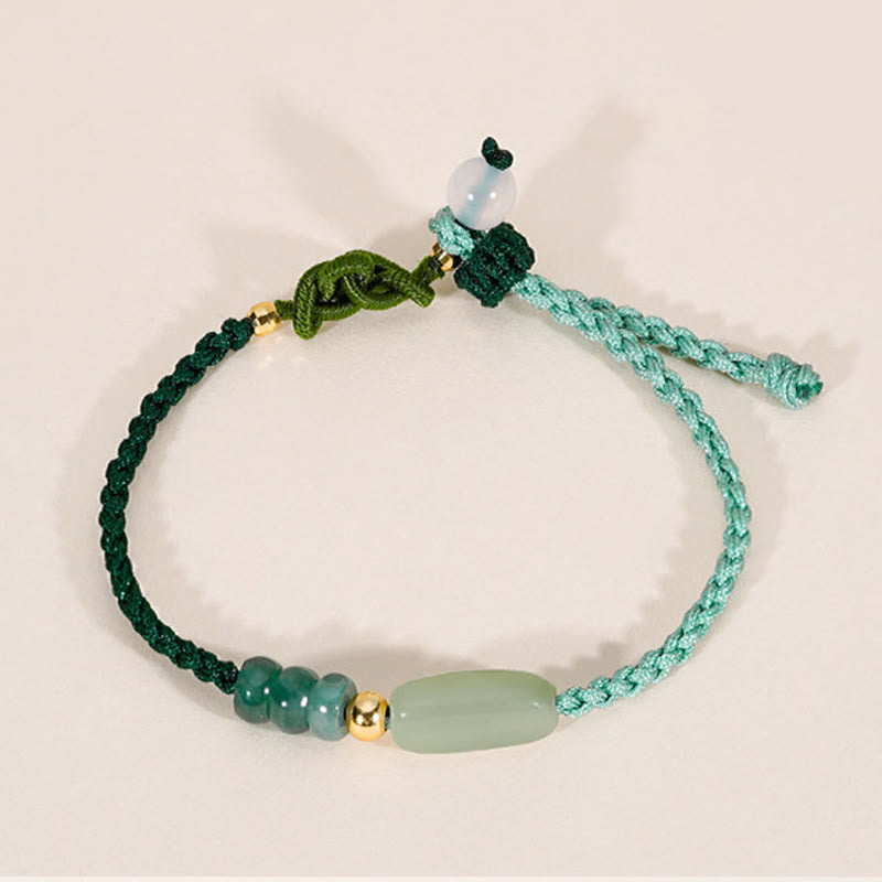 Pulsera de cuerda verde trenzada de la suerte de jade hetiano de plata de ley 925 con Buddha Stones
