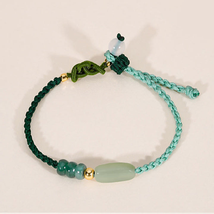 Pulsera de cuerda verde trenzada de la suerte de jade hetiano de plata de ley 925 con Buddha Stones