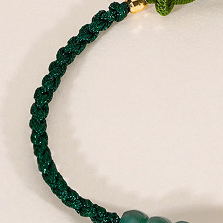 Pulsera de cuerda verde trenzada de la suerte de jade hetiano de plata de ley 925 con Buddha Stones