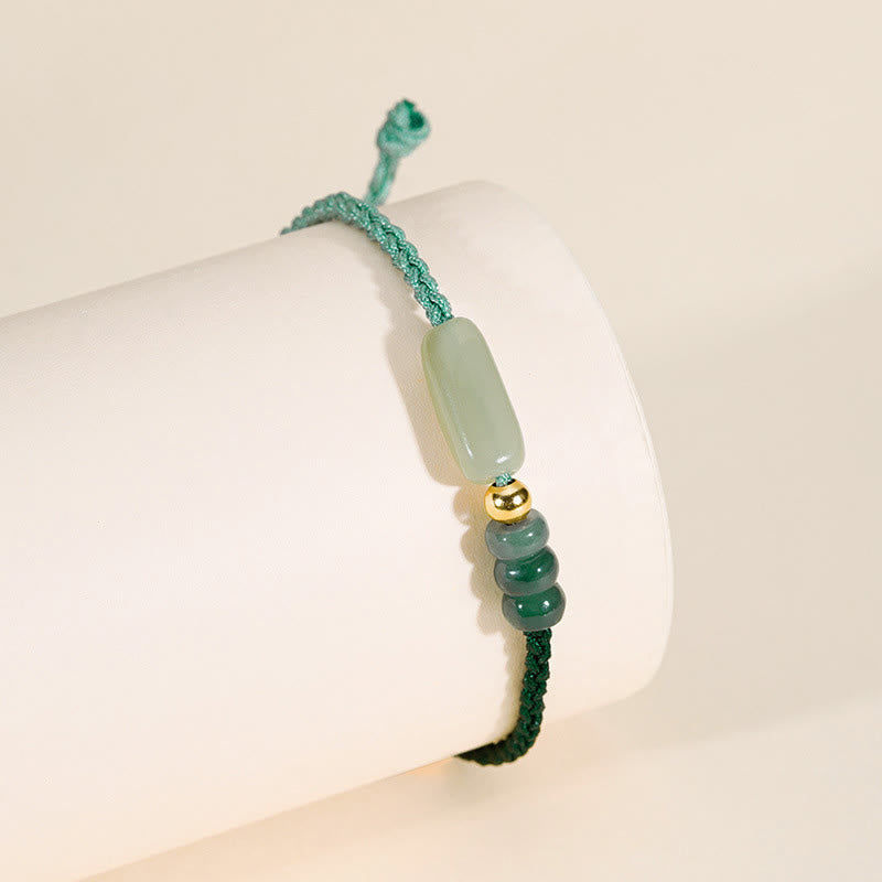 Pulsera de cuerda verde trenzada de la suerte de jade hetiano de plata de ley 925 con Buddha Stones