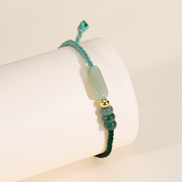 Pulsera de cuerda verde trenzada de la suerte de jade hetiano de plata de ley 925 con Buddha Stones