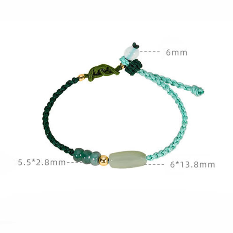 Pulsera de cuerda verde trenzada de la suerte de jade hetiano de plata de ley 925 con Buddha Stones