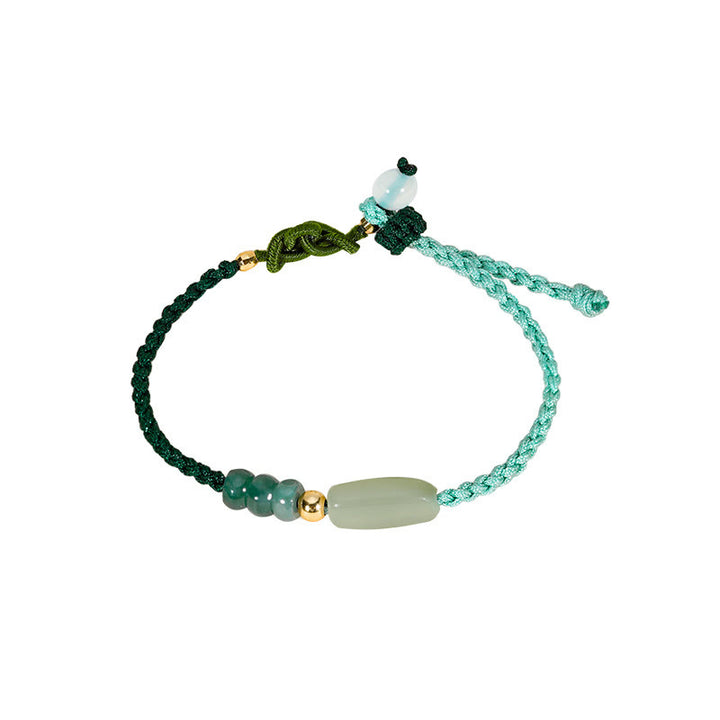 Pulsera de cuerda verde trenzada de la suerte de jade hetiano de plata de ley 925 con Buddha Stones