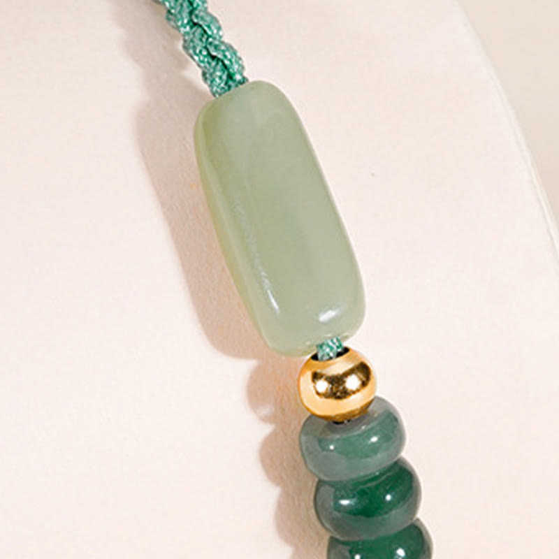 Pulsera de cuerda verde trenzada de la suerte de jade hetiano de plata de ley 925 con Buddha Stones