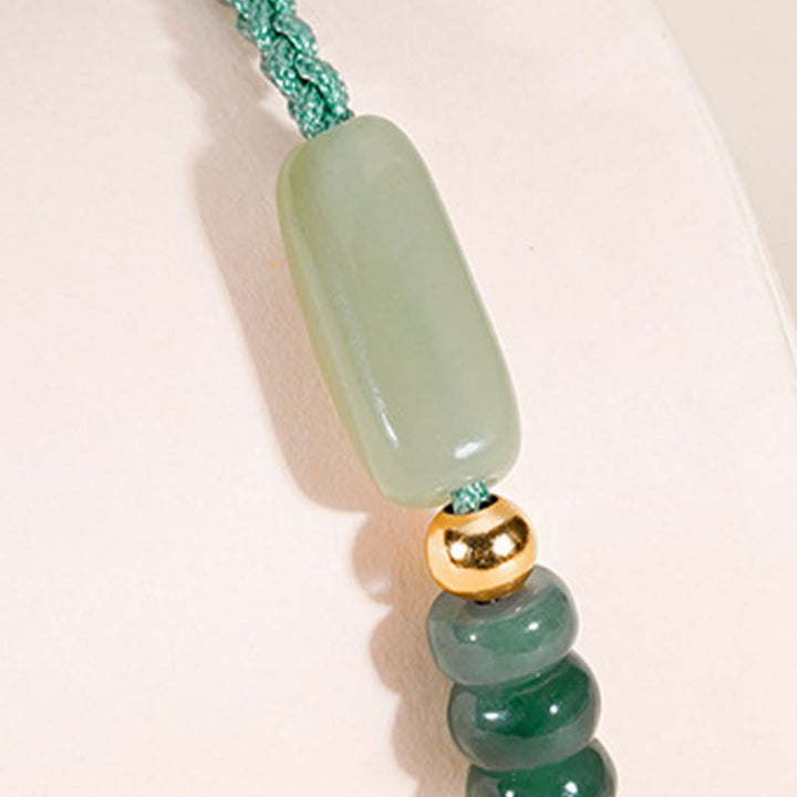 Pulsera de cuerda verde trenzada de la suerte de jade hetiano de plata de ley 925 con Buddha Stones