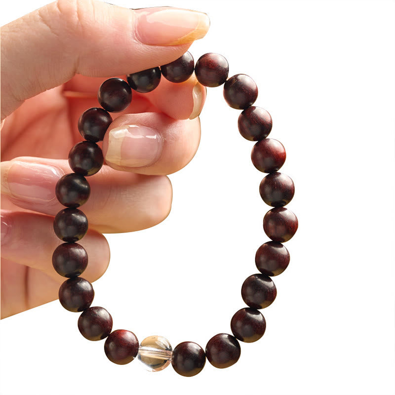 Pulsera de protección de cristal blanco de sándalo rojo hoja pequeña de Buddha Stones