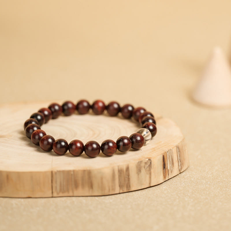 Pulsera de protección de cristal blanco de sándalo rojo hoja pequeña de Buddha Stones