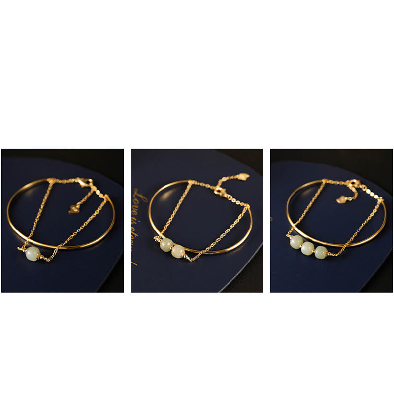 Brazalete de pulsera de doble capa con cuentas de Jade hetiano de oro chapado en cobre con Buddha Stones