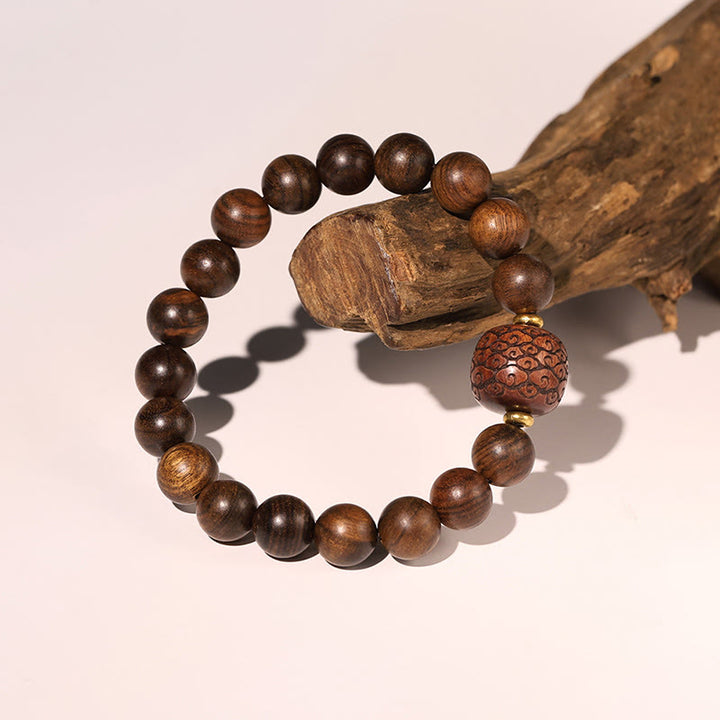 Pulsera de calidez con patrón de bambú, Buddha Stones , palisandro, nubes propicias, tótem Fu