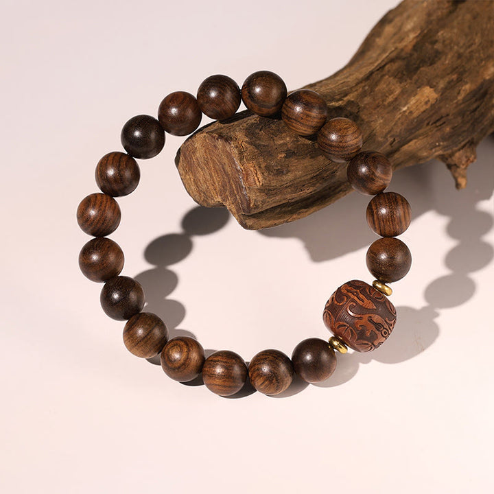 Pulsera de calidez con patrón de bambú, Buddha Stones , palisandro, nubes propicias, tótem Fu