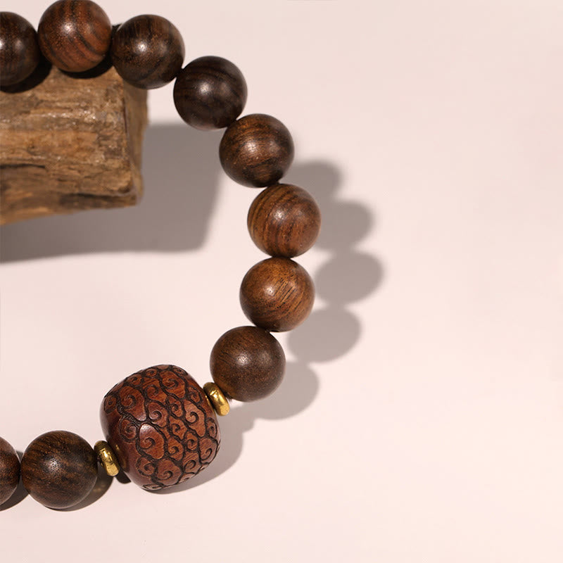 Pulsera de calidez con patrón de bambú, Buddha Stones , palisandro, nubes propicias, tótem Fu